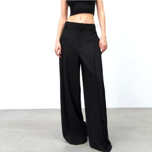 Zara Pants - Zara Black Full Length Wide Leg Trousers Medium 32" Inseam Long Tall Women Pants